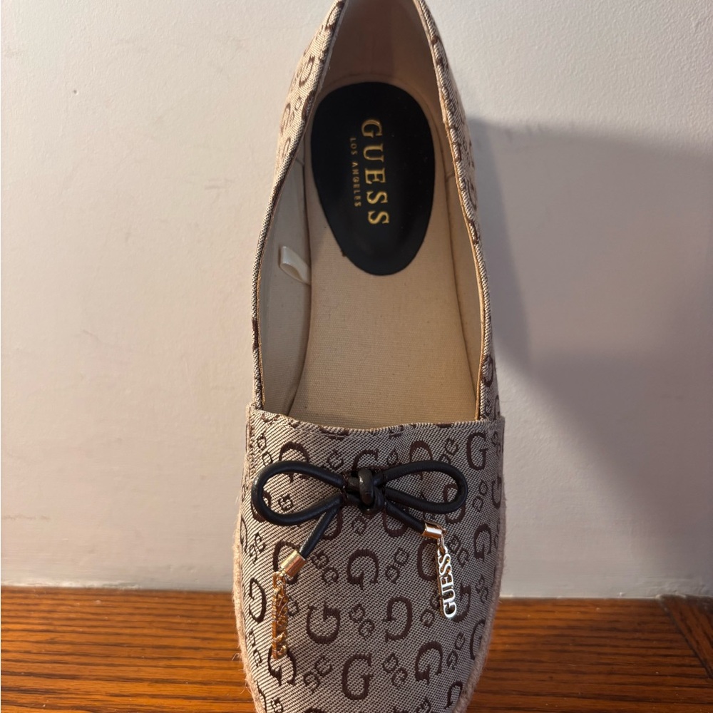 GUESS Beige Patterned Espadrille with Bow Accent